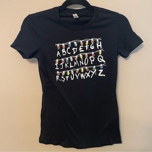 Stranger Things Alphabet Christmas Lights Tee Shirt Small